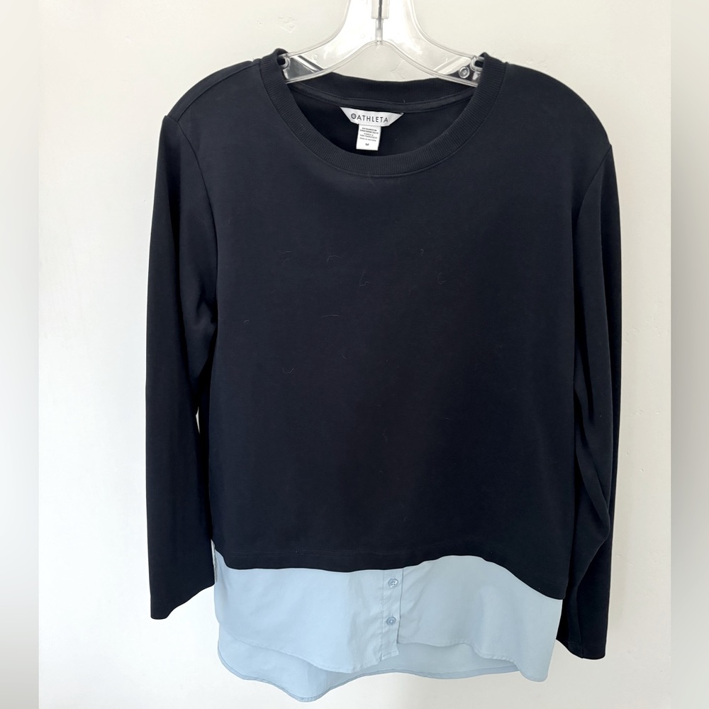 Athleta Navy Half Sweatshirt/Half Buttondown Size M